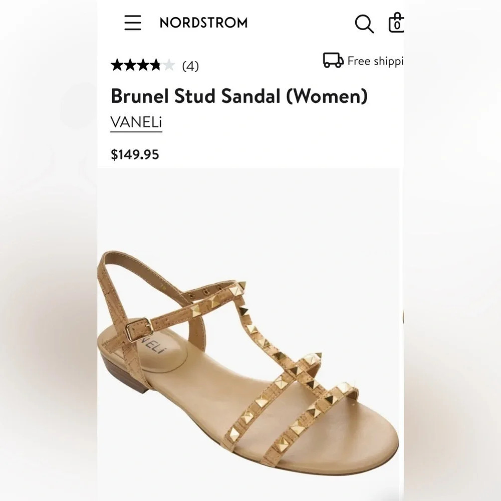 Vaneli Women’s Brunel Strappy Leather Studded Sandal Summer Natural Size 7N - Picture 1 of 10